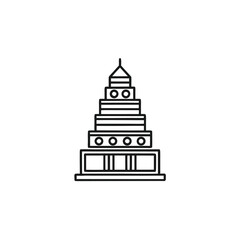 Pagoda Style Building Icon with Geometric Layers on White Background