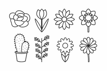 Flower and Plant Line Art Icons Set  Minimalist Botanical Vector Illustration
