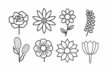 Flower and Plant Line Art Icons Set  Minimalist Botanical Vector Illustration