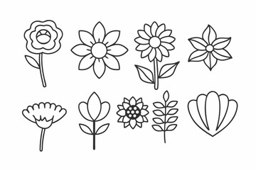 Flower and Plant Line Art Icons Set  Minimalist Botanical Vector Illustration