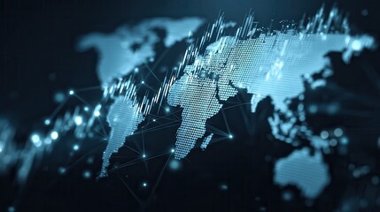 Global financial risk management, interconnected business sectors across countries, datadriven analysis of international trade risks, corporate decisionmaking technology.