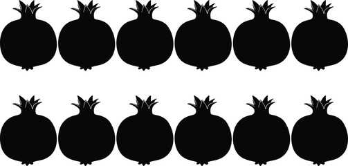 Pomegranate silhouettes collection, fruit icons, black pictograms, botanical symbol, vector set, food graphics, simplicity design, healthy produce, nature elements