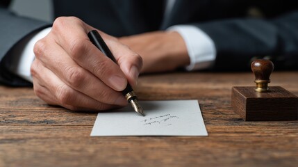 Handwritten Note, Wooden Desk, Ink Pen