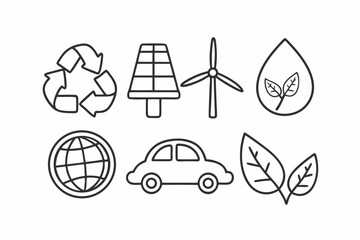 Eco and Sustainability Nature Icon Set Black Line Art Minimalist Vector Icons