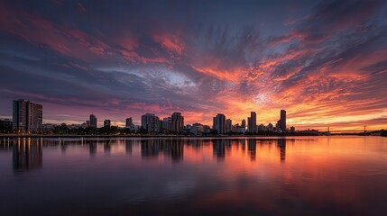 Fototapeta premium Sunrise city skyline panorama.