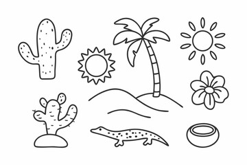 Desert and Tropical Nature Icons Vector Set