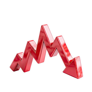 Shiny 3D red downward arrow depicting a loss, decline, or financial crisis