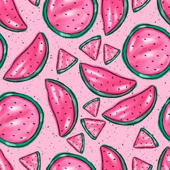 watercolor sweet pink watermelon slices pattern design