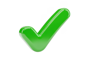 Shiny green check mark isolated on transparent background