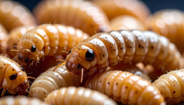 Closeup of Yellow Mealworm Larvae Cluster
