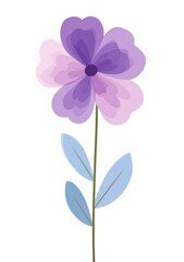 Naklejka premium Purple and lavender flower with light blue leaves. A stylized, water-color floral image