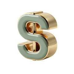 3D rendering of a gold dollar sign with a green center, isolated on black