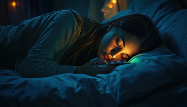 Sad Woman Unable To Sleep After Breakup, Scrolling Through Ex-Boyfriend'S Social Media On Smartphone In Bed, Battling Insomnia And Anxiety.
