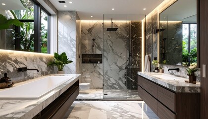 Luxury Modern Bathroom with Marble and Glass Shower