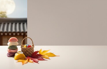 추석 전통 분위기와 풍성한 명절 장식 배경