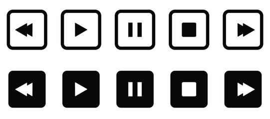 Media Player Icon Set with Play, Pause, and Control Buttons for Audio Video Applications
 Modern Multimedia Vector Symbols Collection