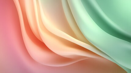 Fototapeta premium Abstract background of flowing fabric with soft pastel color gradient and gentle curves, creating a smooth and elegant texture