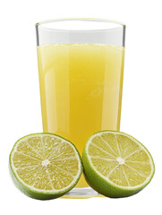Sweet Lime Juice Light Yellow in Glass on White Background