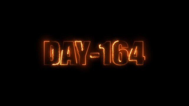 Neon text day-164 animation on black background.calender, text,number, days, date, countdown neon text concept.