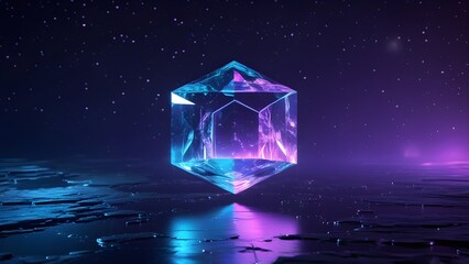 Futuristic Glowing Crystal Cube Abstract Background

