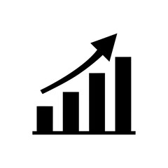 Bar chart silhouette with rising arrow symbol for business growth success vector icon on white