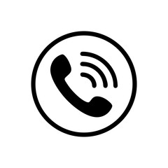 Flat silhouette of a telephone receiver with signal waves minimal call communication icon on white