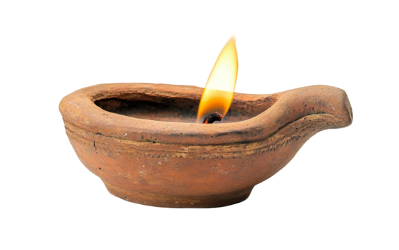 Traditional Coptic Clay Lamp for Rituals Isolated Isolated On Transparent Background.