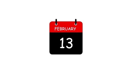 Abstract february month date 13 Daily Calendar icon animation. Calendar with date icon animated on a white background. 4k