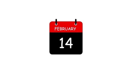 Abstract february month date 14 Daily Calendar icon animation. Calendar with date icon animated on a white background. 4k