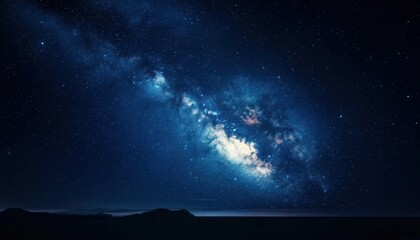 Fototapeta premium Stunning Panorama View Of The Milky Way Galaxy With Stars In The Night Sky: The Home Of Our Solar System.