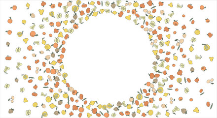 Frame of bright juicy berries. Frame with natural products. Empty space for text. Also can be used as banner, flyer, texture, poster. Hand drawing. Vector background. Illustration