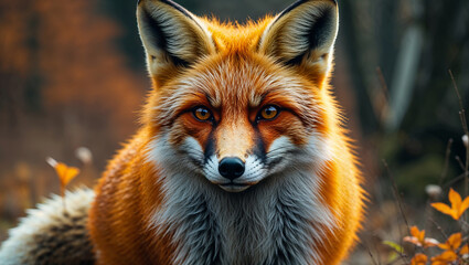 Fototapeta premium Stunning Fox Portrait in Autumn Forest Setting