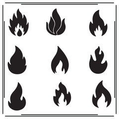 Flame Icons Set - Black Fire Silhouettes, Minimal Fire Symbol Illustrations, Vector Collection of Flame Emblems, Graphic Design, Iconography, Fire Logo Elements