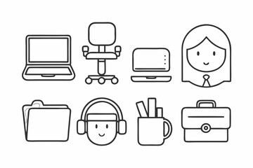 Workplace & Employee Icons Black Line Art Vector