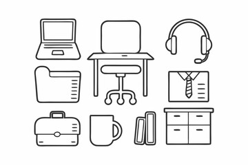 Workplace & Employee Icons Black Line Art Vector