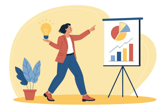 Entrepreneur pitching business idea with presentation slides.