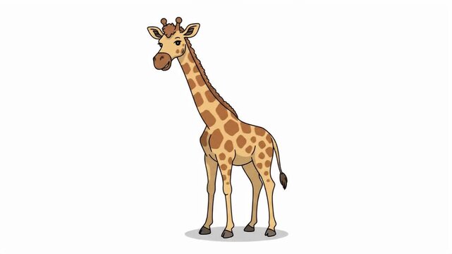 Cartoon style giraffe standing tall on a white background with brown spots design