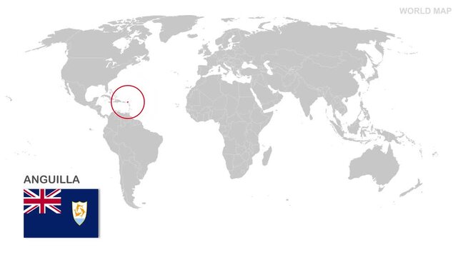 Anguilla Map Video, highlighted in world map with national flag and borders, perfect for presentations, travel, education, geography, and global studies.