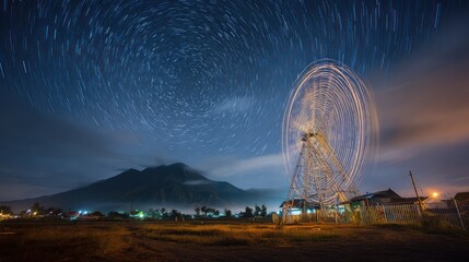 Ferris wheel at night under a star-streaked sky