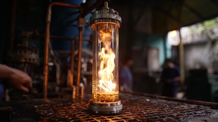 Industrial Glass Vessel with Flames
