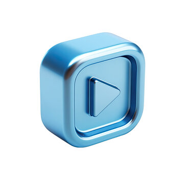 Glossy, 3D metallic play button, icon, modern, with bevel, isolated on black