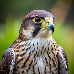 Obraz premium Close up portrait of a majestic peregrine falcon with sharp eyes and detailed plumage