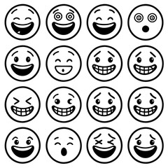 Collection of diverse emoji faces silhouette isolated on white background