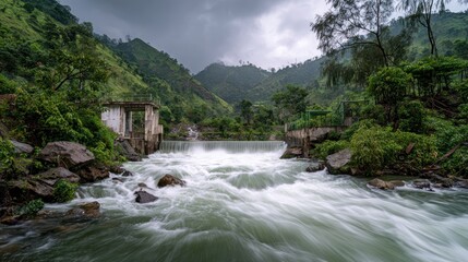 Mountain river flows rapidly