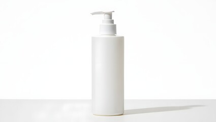 Sunscreen Bottle Isolated on White: A plastic sunscreen bottle isolated against white background, professional clean stock style.