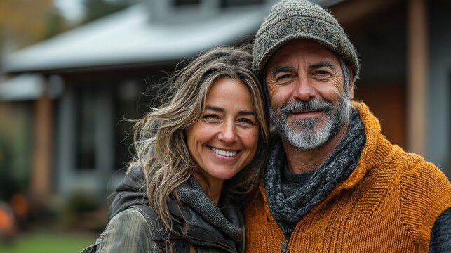 A beaming husband and wife, their faces etched with joy and anticipation, stood proudly in front of their brand new home, symbolizing the start of a new chapter in their lives. Their love story 