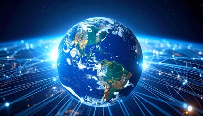 Digital Earth with glowing global network connections.