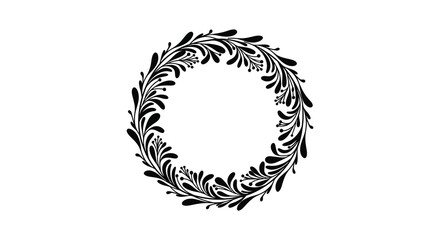 A black floral wreath design on a white background for decoration or illustration