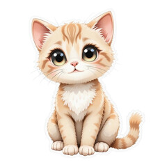 Fototapeta premium Cute Watercolor Cartoon Cat Illustration on Transparent Background