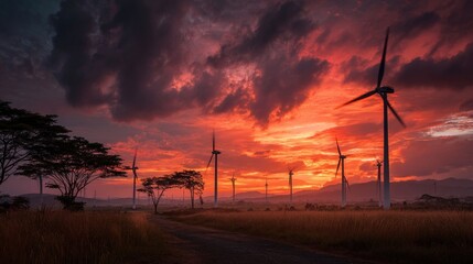 Sunset over wind farm